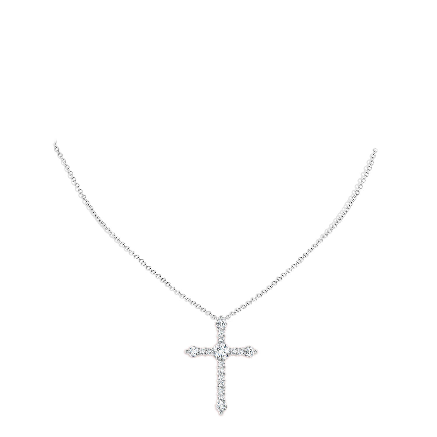 5.6mm FGVS Lab-Grown Prong-Set Diamond Budded Cross Pendant in White Gold - body_neck
