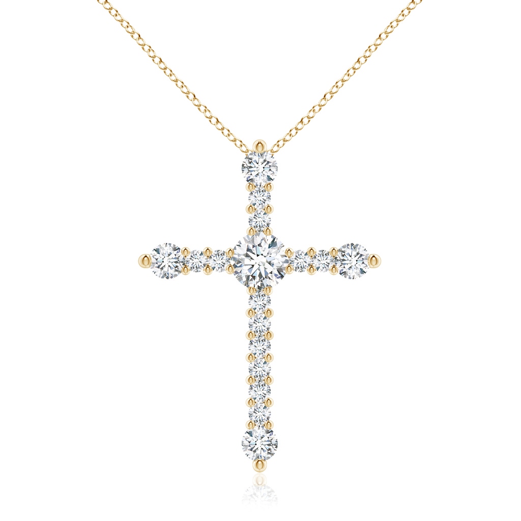 5.6mm FGVS Lab-Grown Prong-Set Diamond Budded Cross Pendant in Yellow Gold