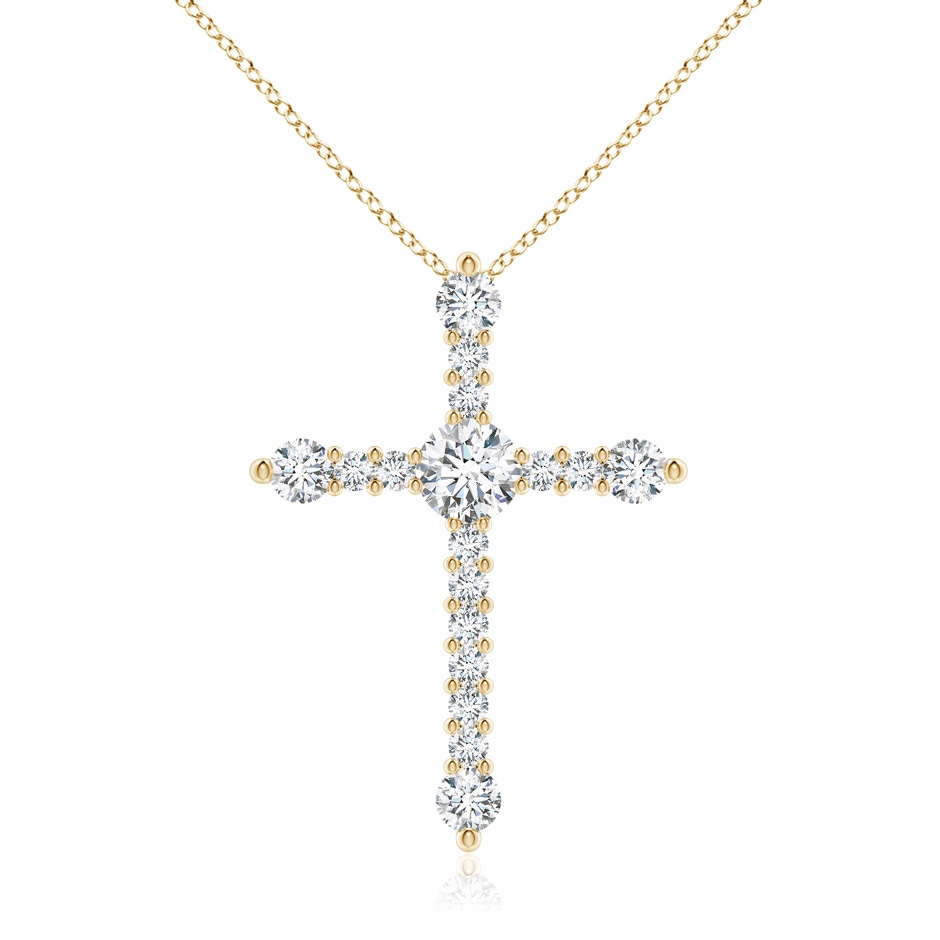 5.6mm FGVS Lab-Grown Prong-Set Diamond Budded Cross Pendant in Yellow Gold 