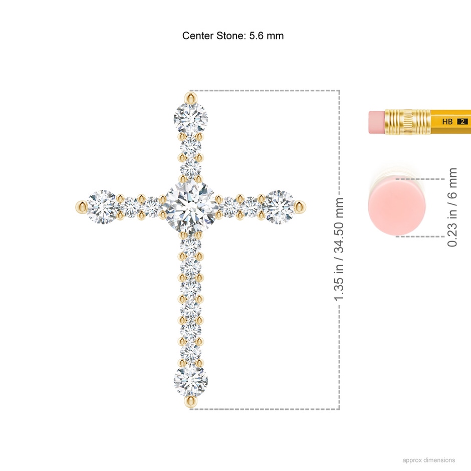 5.6mm FGVS Lab-Grown Prong-Set Diamond Budded Cross Pendant in Yellow Gold ruler