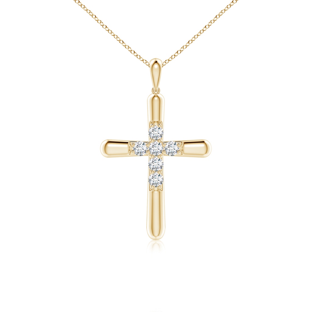 3.2mm FGVS Lab-Grown Prong-Set Diamond Fluted Cross Pendant in Yellow Gold