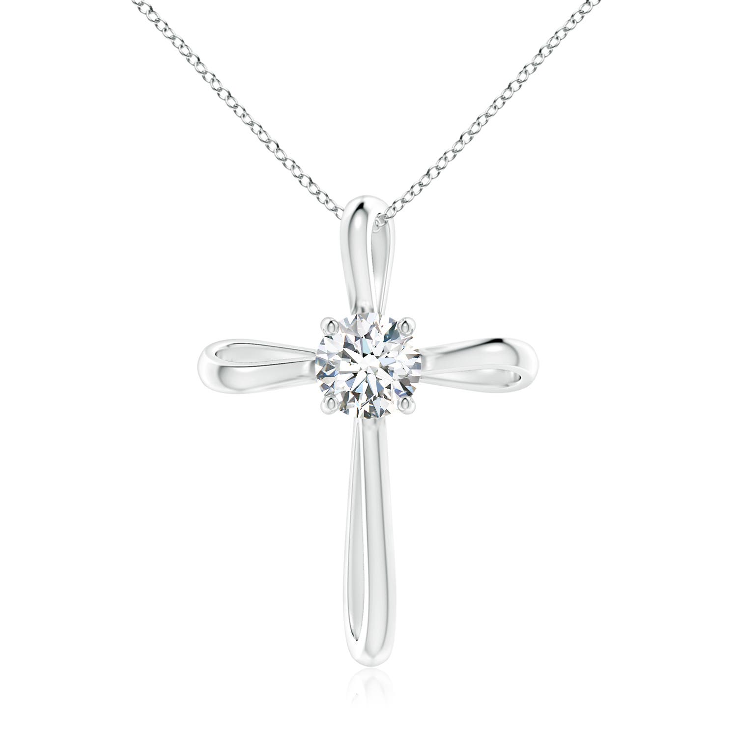 6.4mm FGVS Prong-Set Round Lab-Grown Diamond Ribbon Twist Cross Pendant in 18K White Gold