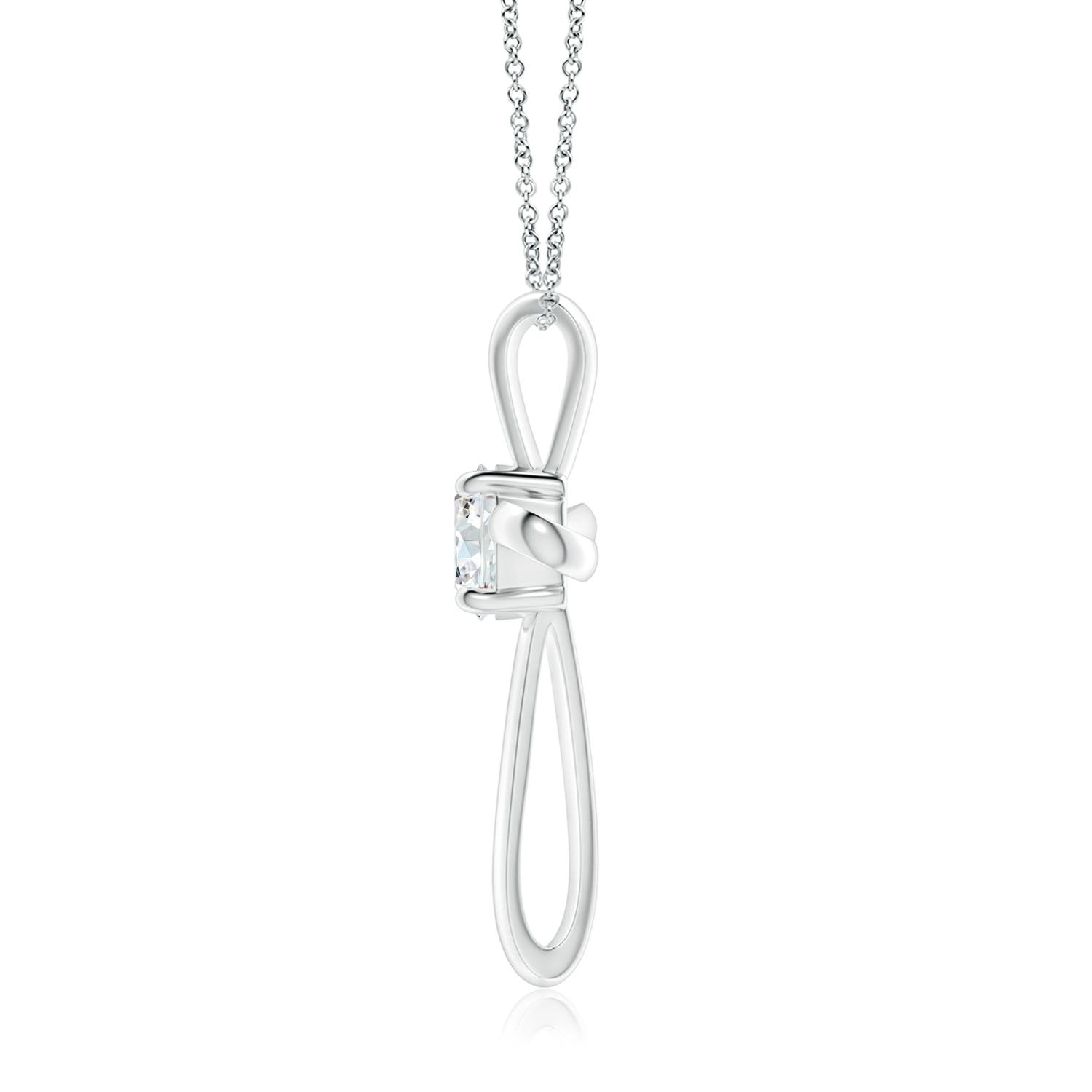 6.4mm FGVS Prong-Set Round Lab-Grown Diamond Ribbon Twist Cross Pendant in 18K White Gold