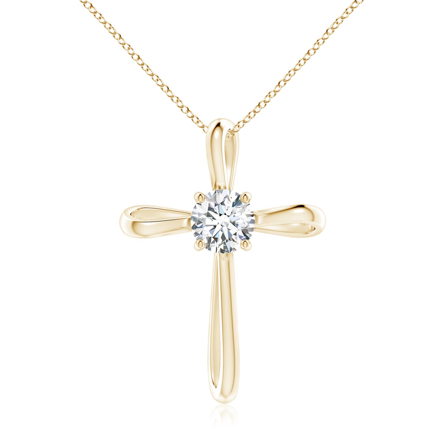 6.4mm FGVS Prong-Set Round Lab-Grown Diamond Ribbon Twist Cross Pendant in 18K Yellow Gold