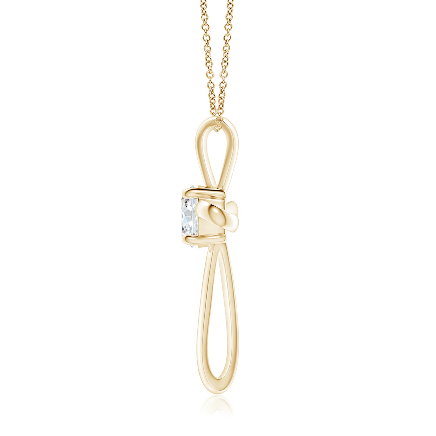 6.4mm FGVS Prong-Set Round Lab-Grown Diamond Ribbon Twist Cross Pendant in Yellow Gold