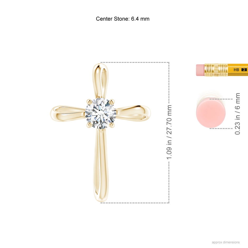 6.4mm FGVS Lab-Grown Diamond Ribbon Twist Cross Pendant in Yellow Gold ruler