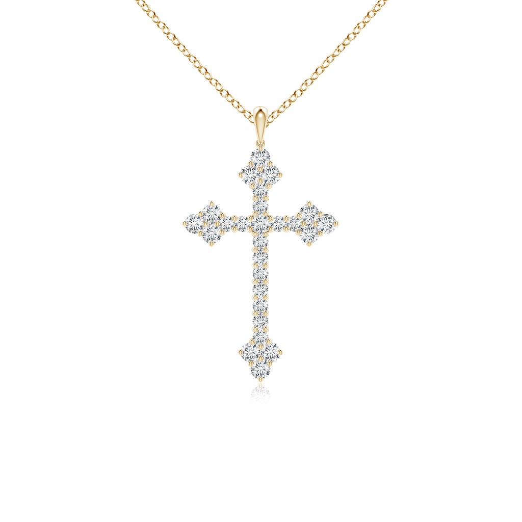 2.3mm FGVS Lab-Grown Diamond Budded Cross Pendant in Yellow Gold