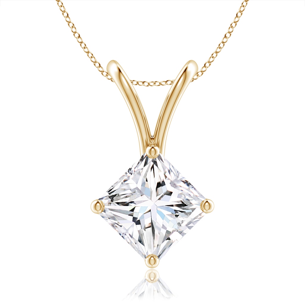 5.5mm FGVS Lab-Grown Prong-Set Princess-Cut Diamond Solitaire V-Bale Pendant in Yellow Gold