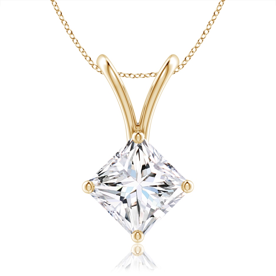 5.5mm FGVS Lab-Grown Prong-Set Princess-Cut Diamond Solitaire V-Bale Pendant in Yellow Gold 