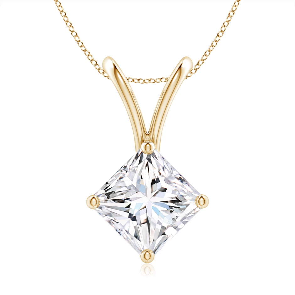 6.8mm FGVS Lab-Grown Prong-Set Princess-Cut Diamond Solitaire V-Bale Pendant in Yellow Gold 
