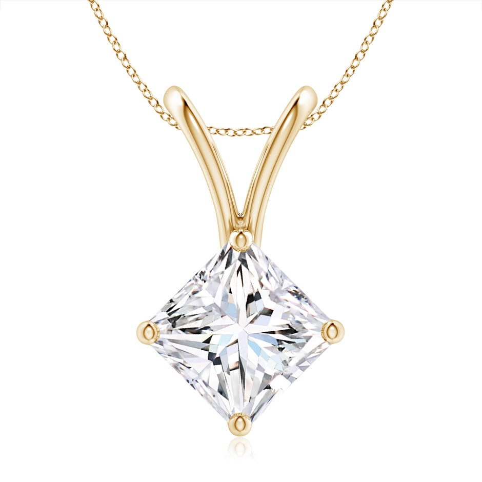 7.9mm FGVS Lab-Grown Prong-Set Princess-Cut Diamond Solitaire V-Bale Pendant in Yellow Gold 