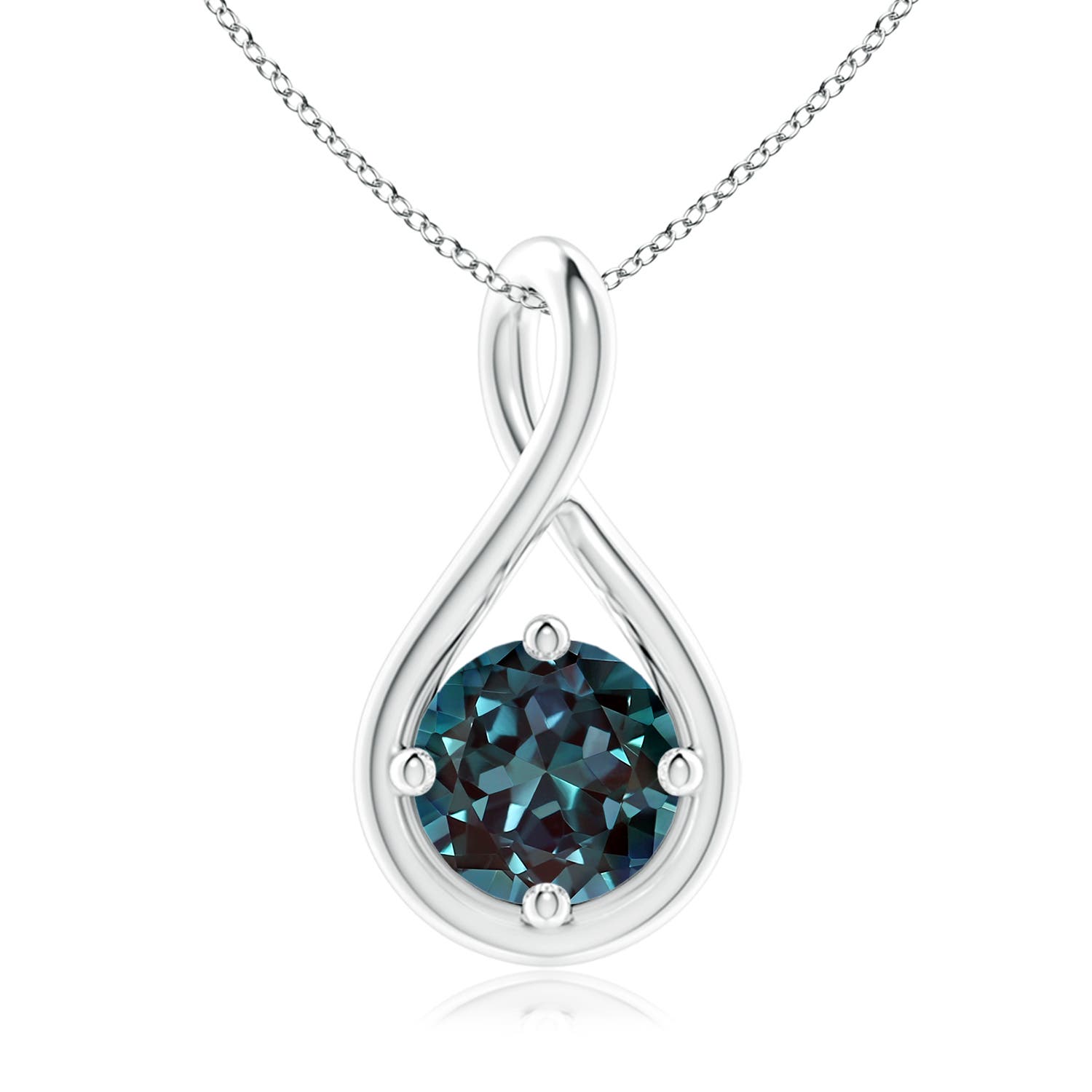 6mm Labgrown Solitaire Round Lab-Grown Alexandrite Twist Bale Pendant in White Gold - main