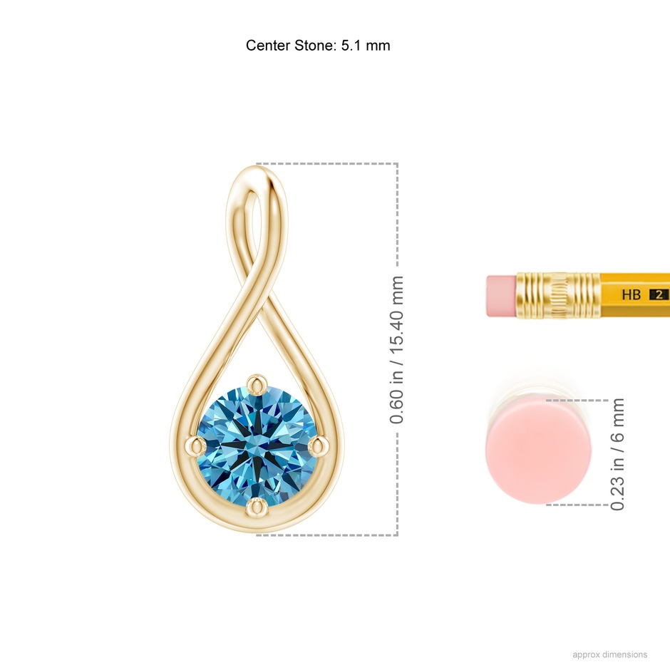 5.1mm Labgrown Solitaire Lab-Grown Fancy Intense Blue Diamond Twist Bale Pendant in Yellow Gold ruler