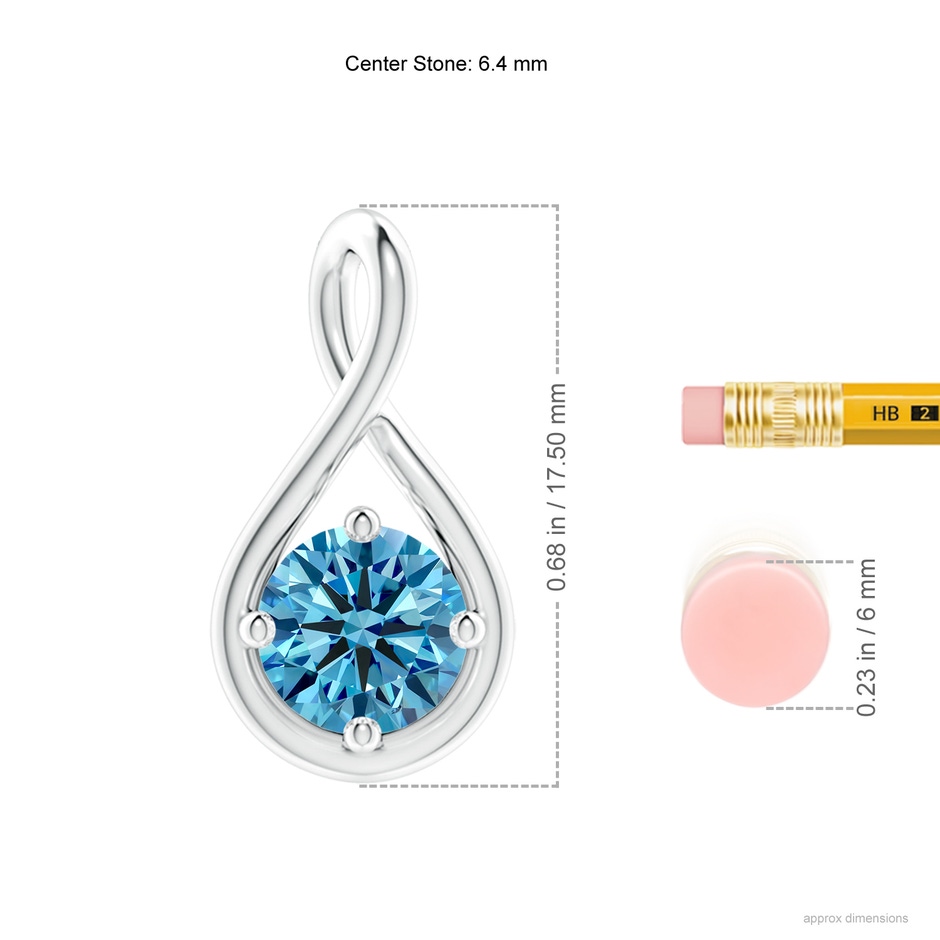 6.4mm Labgrown Solitaire Lab-Grown Fancy Intense Blue Diamond Twist Bale Pendant in White Gold ruler