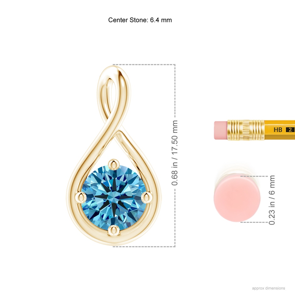 6.4mm Labgrown Solitaire Lab-Grown Fancy Intense Blue Diamond Twist Bale Pendant in Yellow Gold ruler