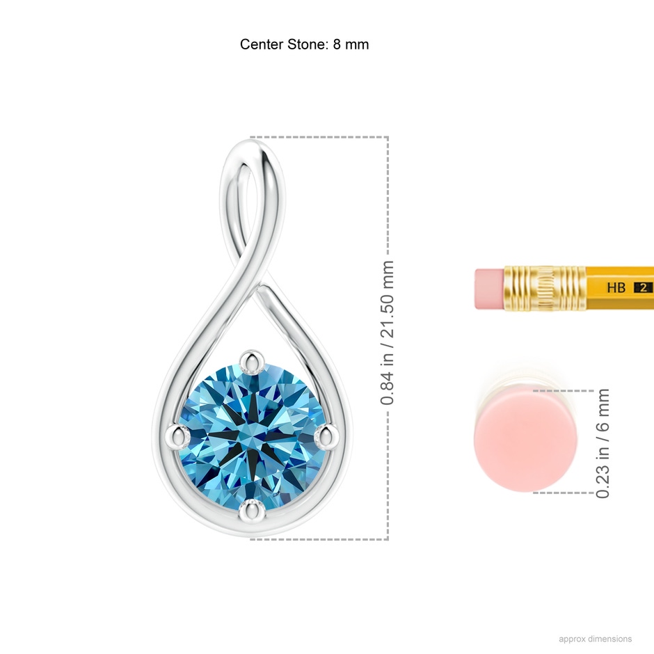 8mm Labgrown Solitaire Lab-Grown Fancy Intense Blue Diamond Twist Bale Pendant in White Gold ruler
