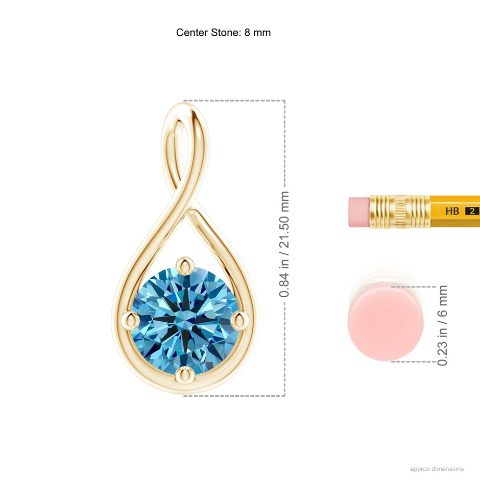 8mm Labgrown Solitaire Lab-Grown Fancy Intense Blue Diamond Twist Bale Pendant in Yellow Gold ruler