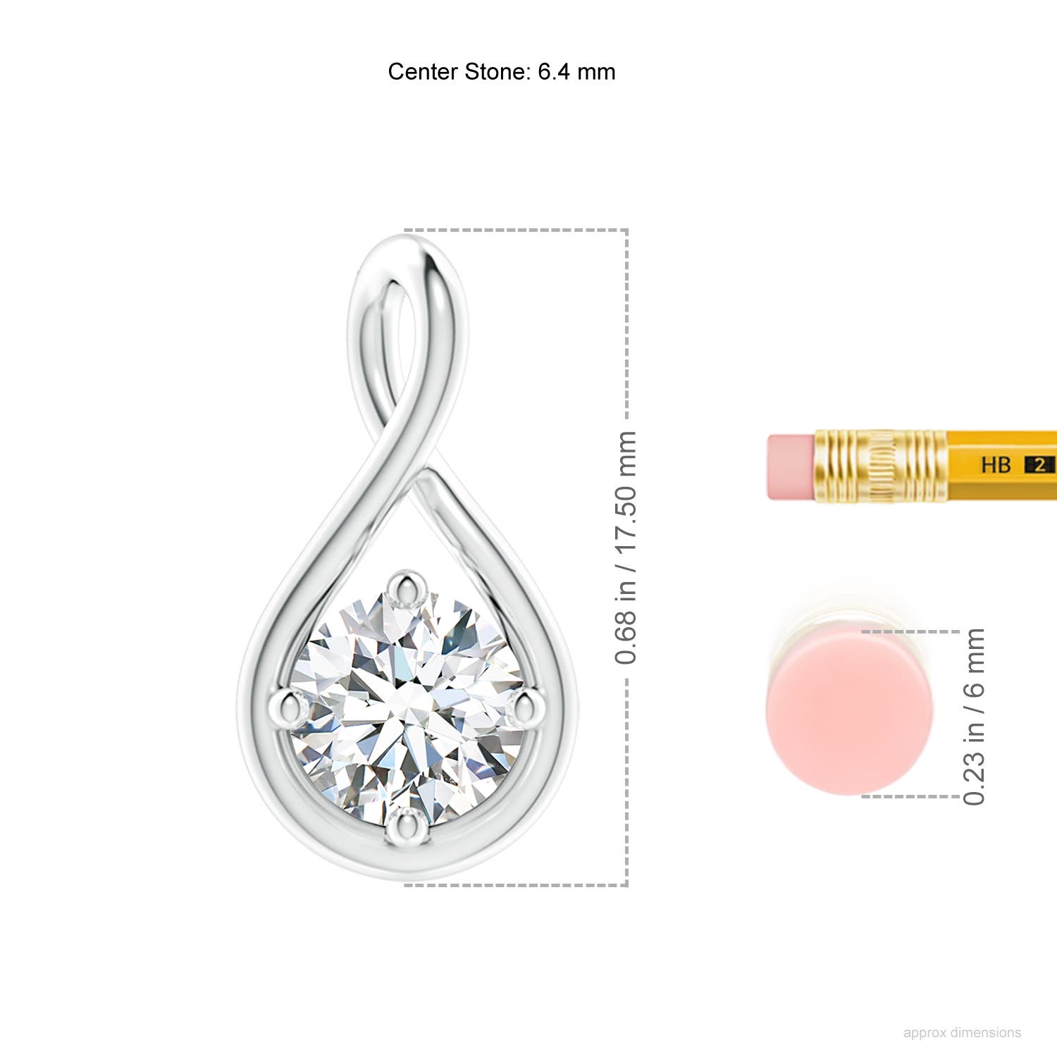 6.4mm FGVS Lab-Grown Solitaire Diamond Twist Bale Pendant in White Gold - ruler