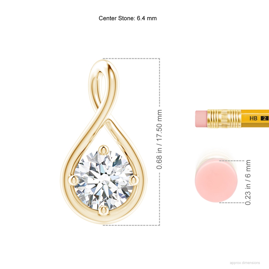 6.4mm FGVS Lab-Grown Solitaire Diamond Twist Bale Pendant in Yellow Gold ruler