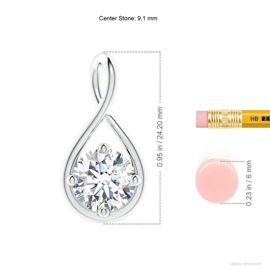 9.1mm FGVS Lab-Grown Solitaire Diamond Twist Bale Pendant in 18K White Gold ruler