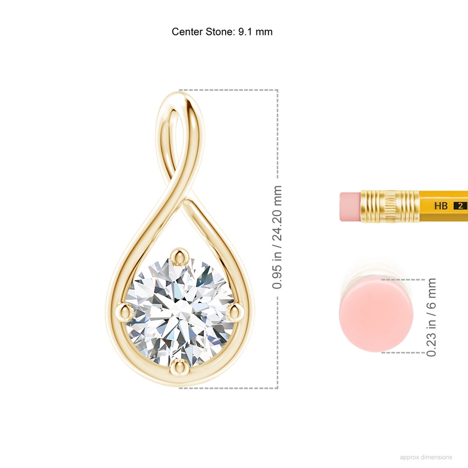 9.1mm FGVS Lab-Grown Solitaire Diamond Twist Bale Pendant in Yellow Gold ruler