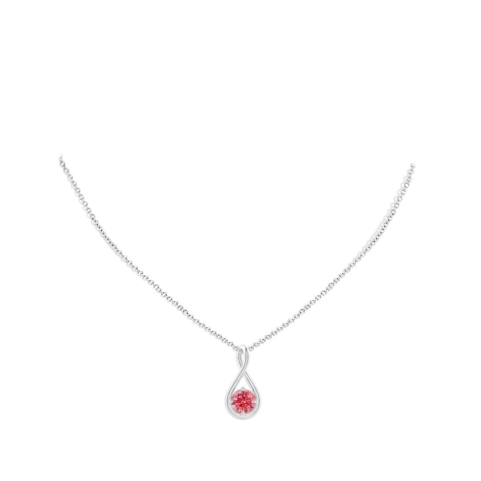 5.1mm Labgrown Solitaire Lab-Grown Fancy Intense Pink Diamond Twist Bale Pendant in 18K White Gold pen