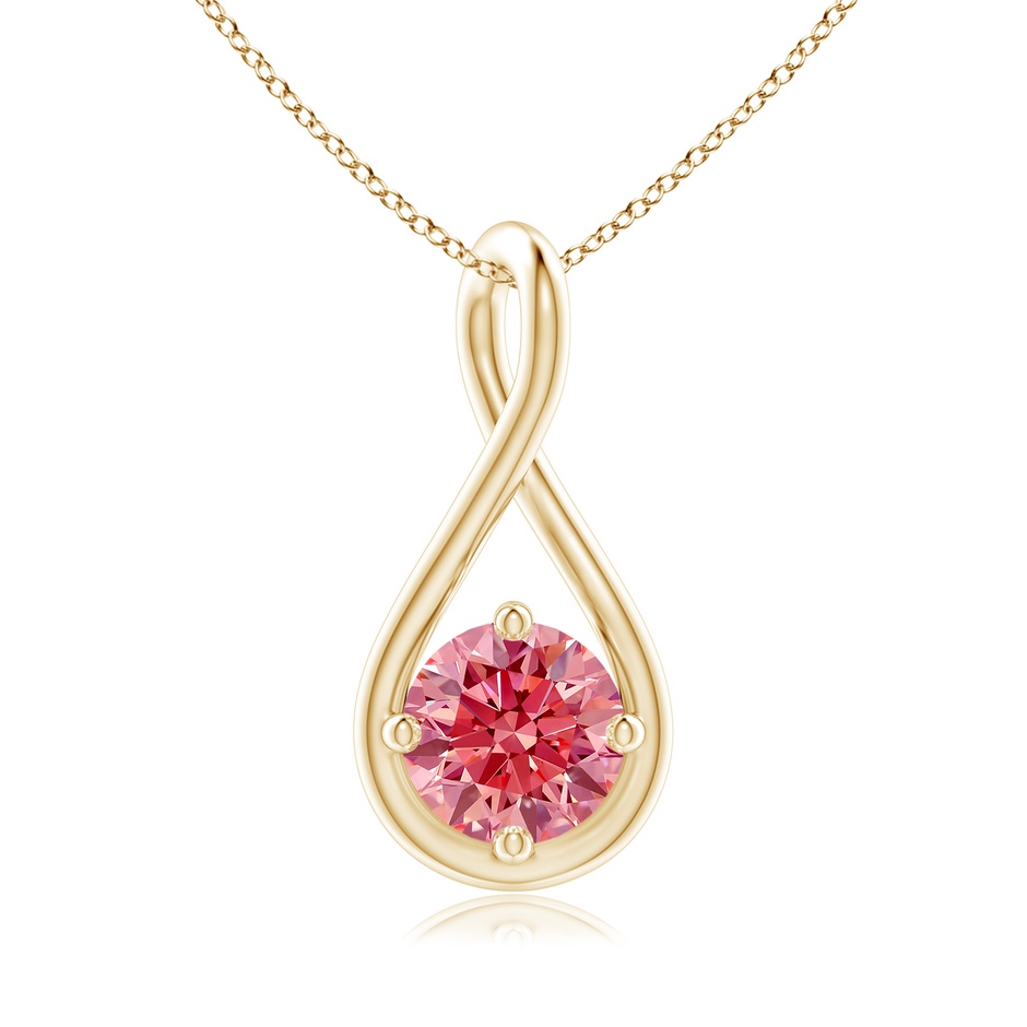 5.1mm Labgrown Solitaire Lab-Grown Fancy Intense Pink Diamond Twist Bale Pendant in Yellow Gold 