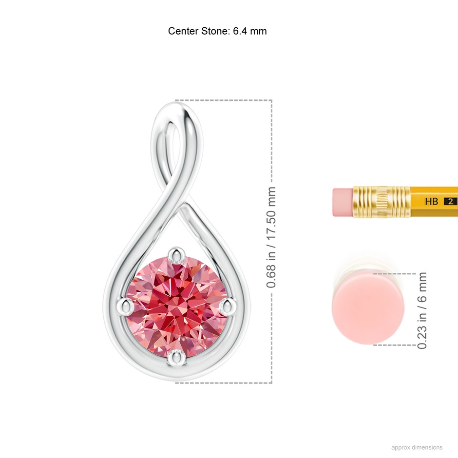 6.4mm Labgrown Solitaire Lab-Grown Fancy Intense Pink Diamond Twist Bale Pendant in 18K White Gold ruler