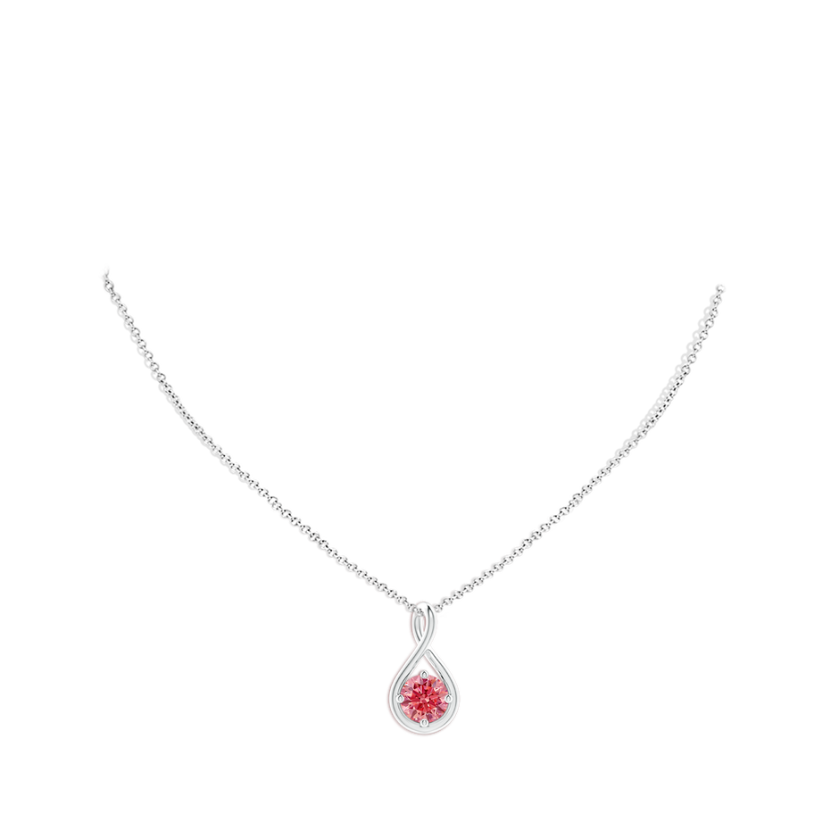 6.4mm Labgrown Solitaire Lab-Grown Fancy Intense Pink Diamond Twist Bale Pendant in 18K White Gold pen