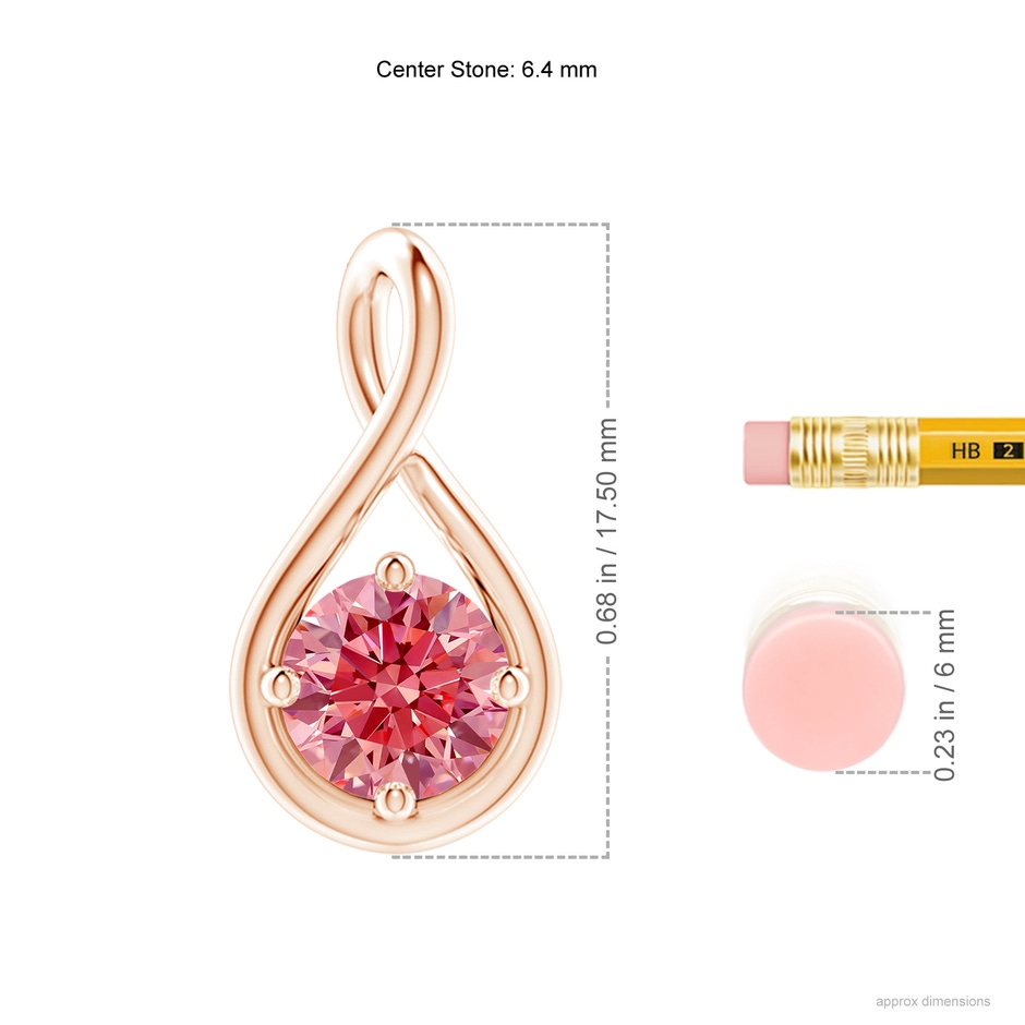 6.4mm Labgrown Solitaire Lab-Grown Fancy Intense Pink Diamond Twist Bale Pendant in Rose Gold ruler
