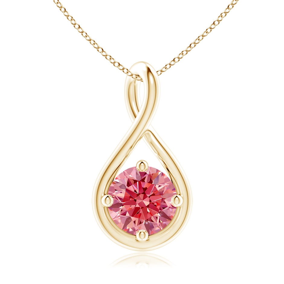 6.4mm Labgrown Solitaire Lab-Grown Fancy Intense Pink Diamond Twist Bale Pendant in Yellow Gold 
