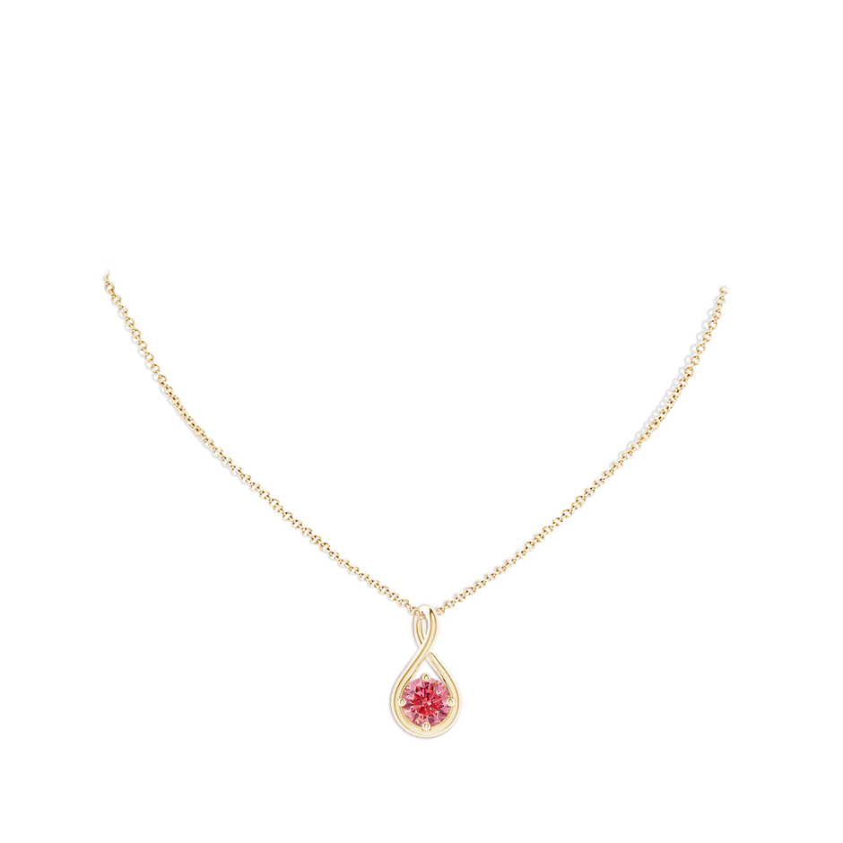 6.4mm Labgrown Solitaire Lab-Grown Fancy Intense Pink Diamond Twist Bale Pendant in Yellow Gold pen