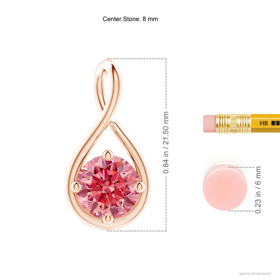 8mm Labgrown Solitaire Lab-Grown Fancy Intense Pink Diamond Twist Bale Pendant in Rose Gold ruler