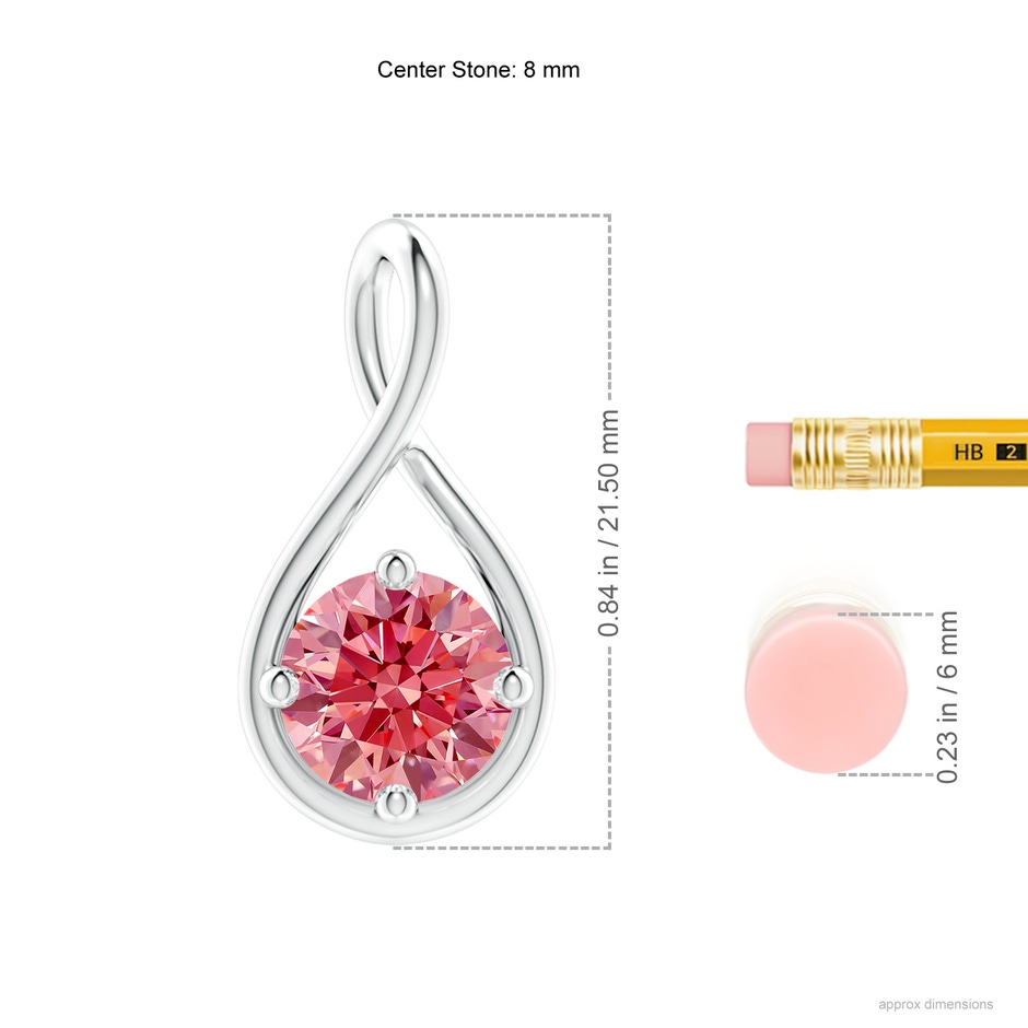 8mm Labgrown Solitaire Lab-Grown Fancy Intense Pink Diamond Twist Bale Pendant in White Gold ruler