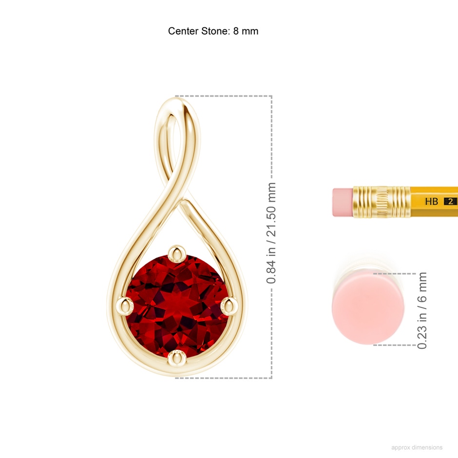 8mm Labgrown Lab-Grown Solitaire Ruby Twist Bale Pendant in Yellow Gold ruler