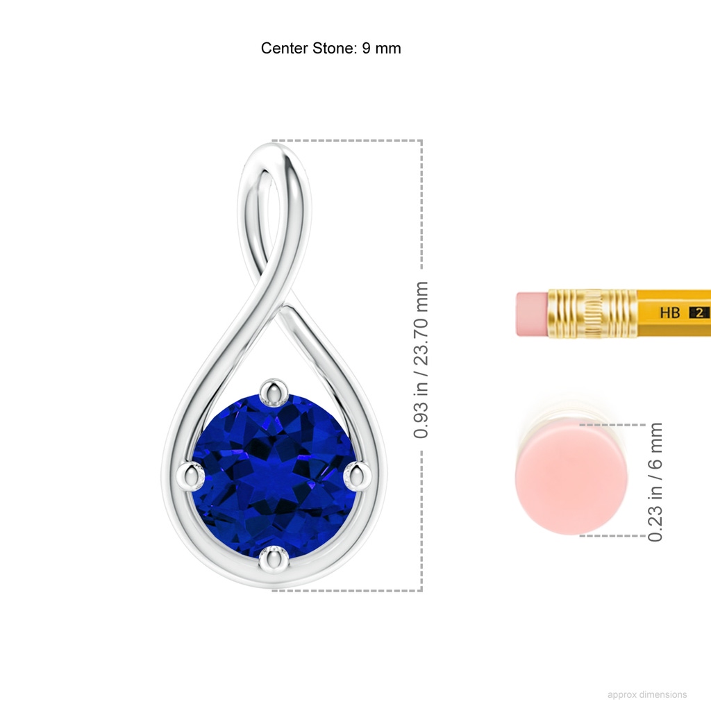9mm Labgrown Lab-Grown Solitaire Blue Sapphire Twist Bale Pendant in White Gold ruler