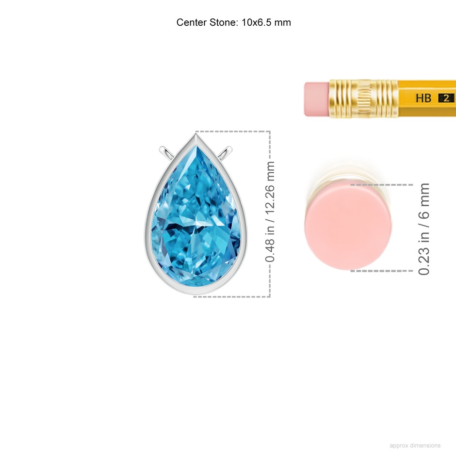 10x6.5mm Labgrown Bezel-Set Pear-Shaped Lab-Grown Fancy Intense Blue Diamond Solitaire Pendant in White Gold ruler
