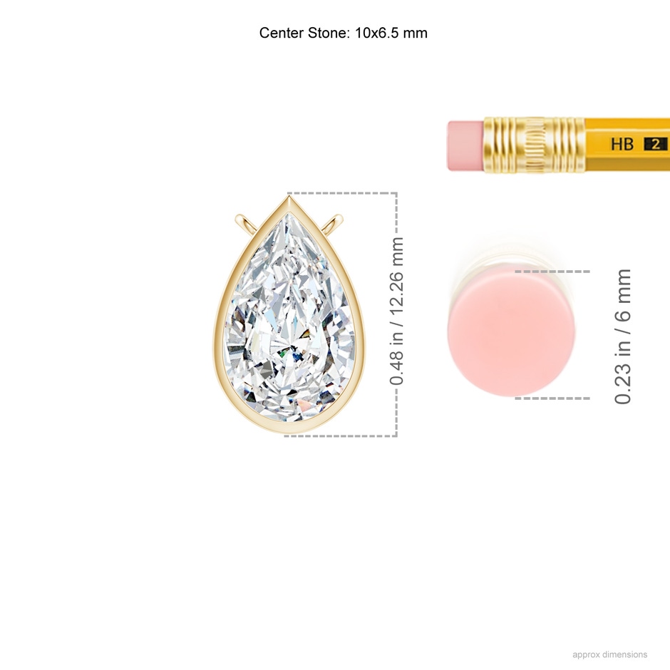 10x6.5mm FGVS Lab-Grown Bezel-Set Pear-Shaped Diamond Solitaire Pendant in Yellow Gold ruler