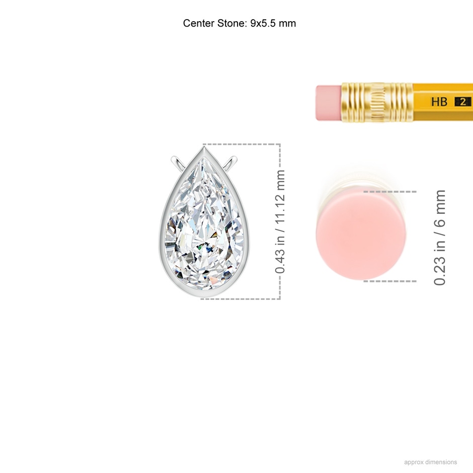 9x5.5mm FGVS Lab-Grown Bezel-Set Pear-Shaped Diamond Solitaire Pendant in White Gold ruler