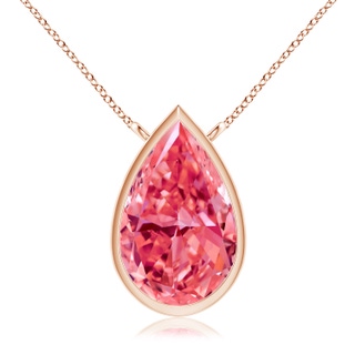 10x6.5mm Labgrown Bezel-Set Pear-Shaped Lab-Grown Fancy Intense Pink Diamond Solitaire Pendant in 18K Rose Gold