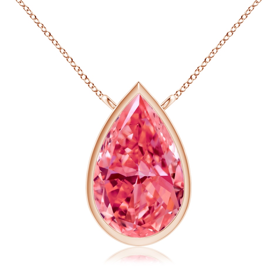 10x6.5mm Labgrown Bezel-Set Pear-Shaped Lab-Grown Fancy Intense Pink Diamond Solitaire Pendant in Rose Gold 