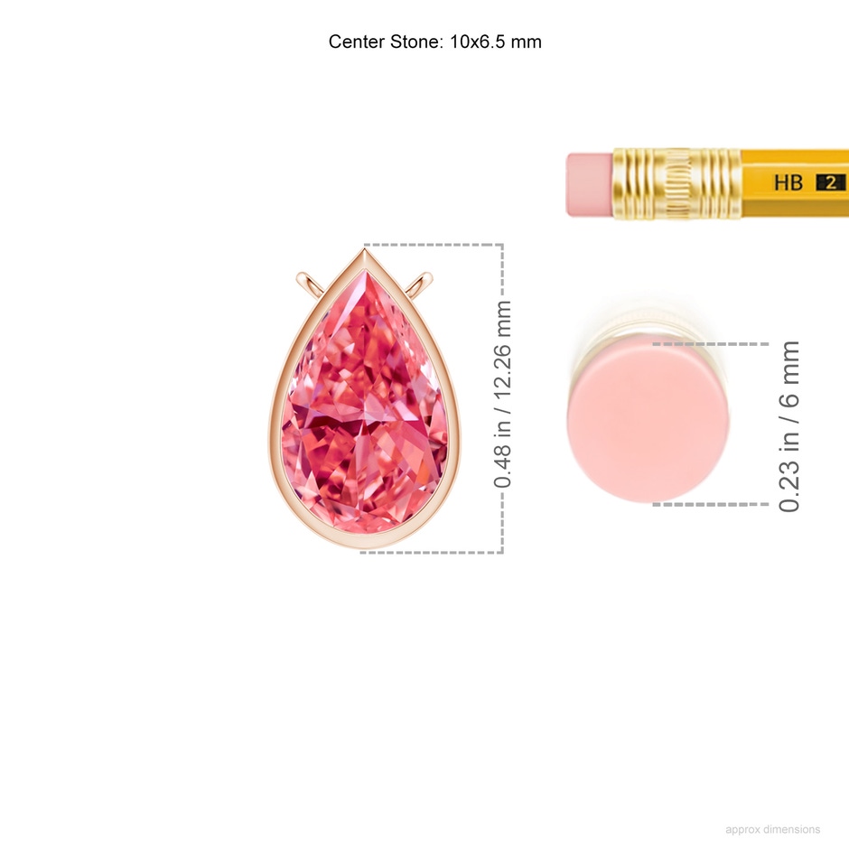 10x6.5mm Labgrown Bezel-Set Pear-Shaped Lab-Grown Fancy Intense Pink Diamond Solitaire Pendant in Rose Gold ruler