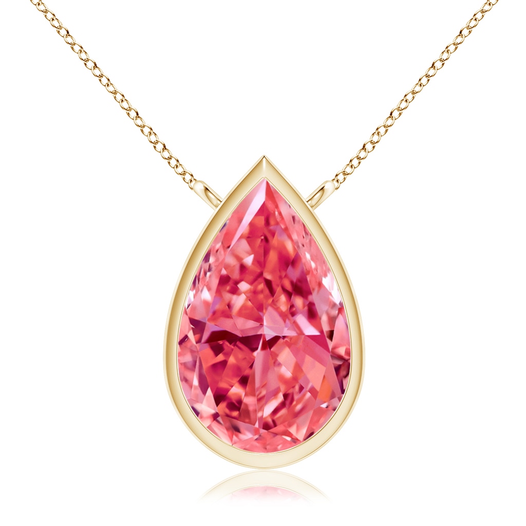 10x6.5mm Labgrown Bezel-Set Pear-Shaped Lab-Grown Fancy Intense Pink Diamond Solitaire Pendant in Yellow Gold