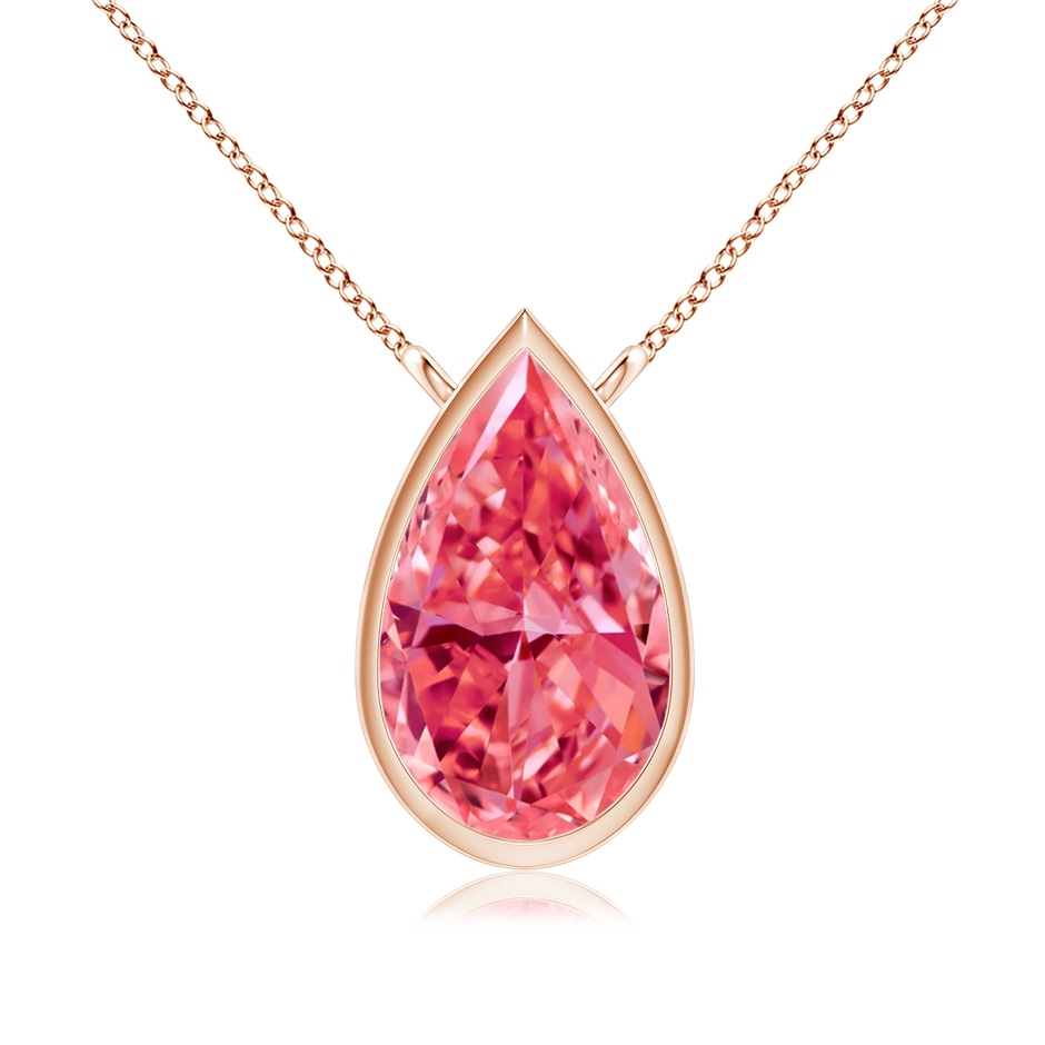 6x4mm Labgrown Bezel-Set Pear-Shaped Lab-Grown Fancy Intense Pink Diamond Solitaire Pendant in 18K Rose Gold 