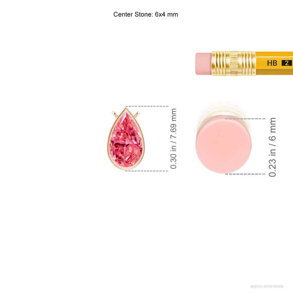 6x4mm Labgrown Bezel-Set Pear-Shaped Lab-Grown Fancy Intense Pink Diamond Solitaire Pendant in 18K Rose Gold ruler