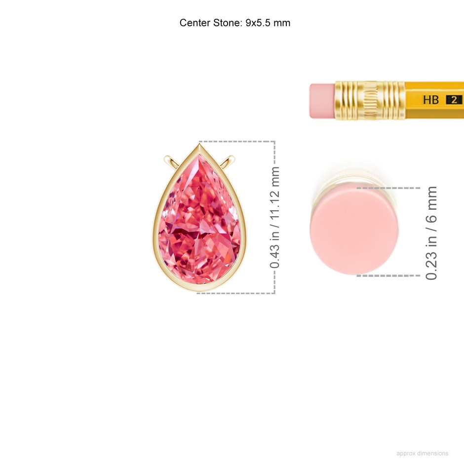 9x5.5mm Labgrown Bezel-Set Pear-Shaped Lab-Grown Fancy Intense Pink Diamond Solitaire Pendant in Yellow Gold ruler