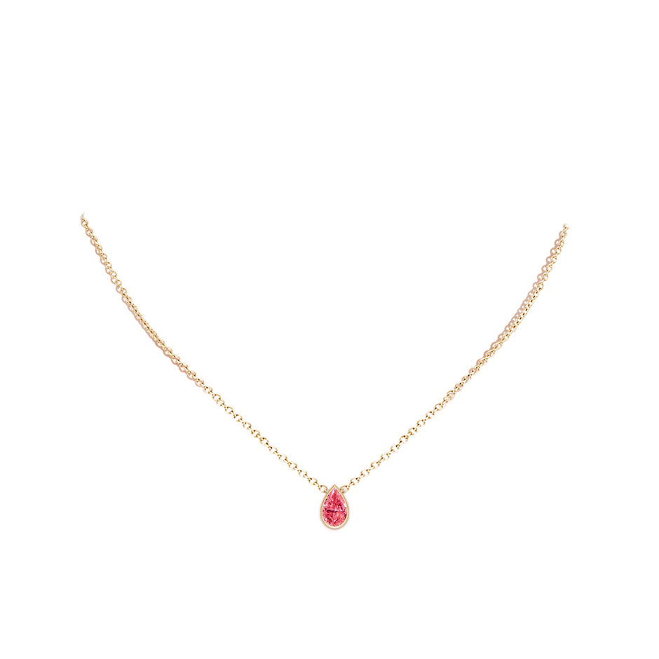 9x5.5mm Labgrown Bezel-Set Pear-Shaped Lab-Grown Fancy Intense Pink Diamond Solitaire Pendant in Yellow Gold pen