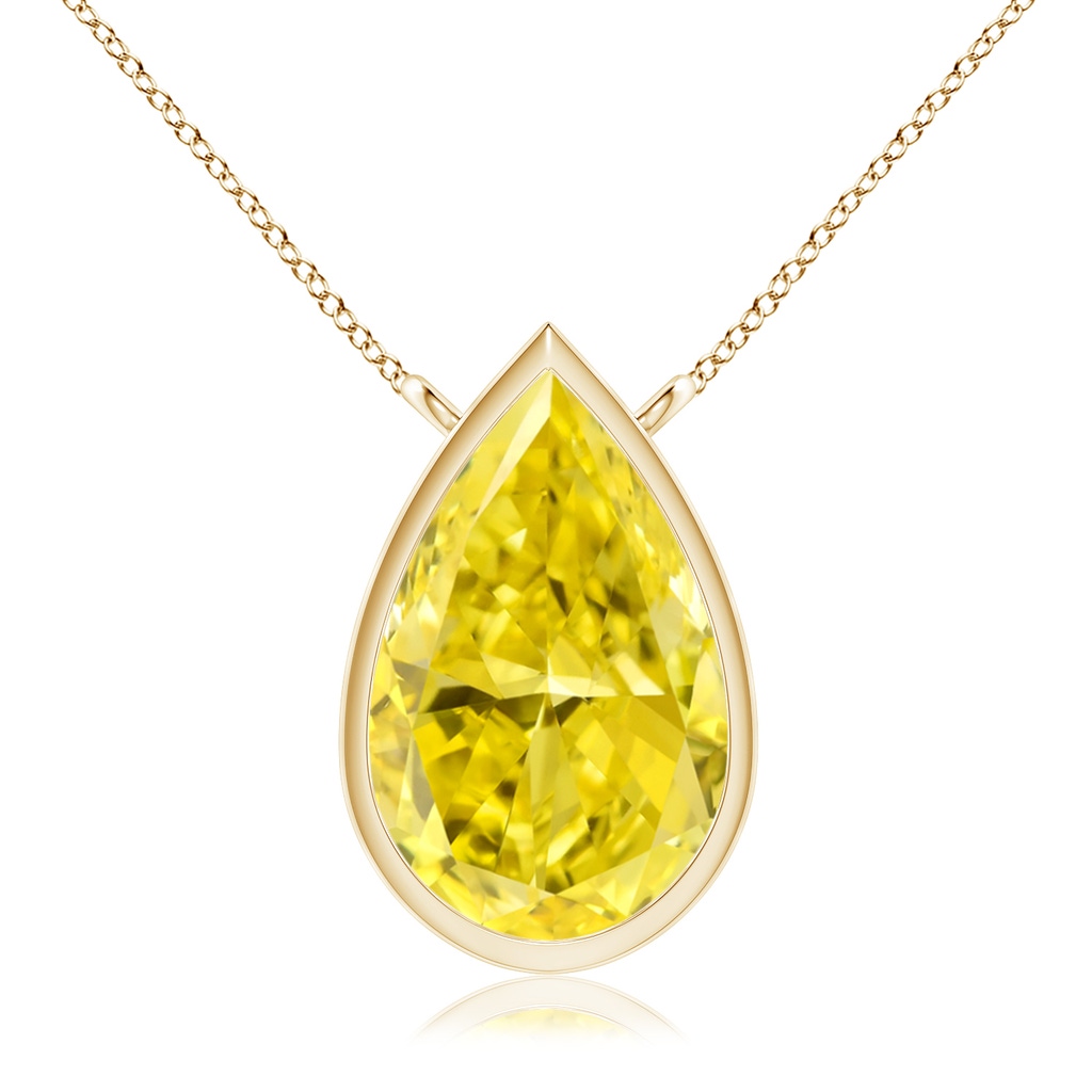 10x6.5mm Labgrown Bezel-Set Pear-Shaped Lab-Grown Fancy Intense Yellow Diamond Solitaire Pendant in Yellow Gold
