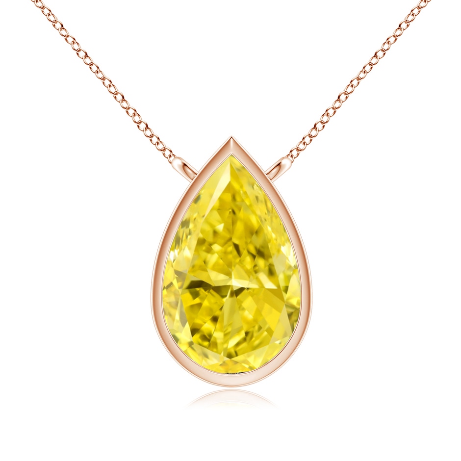 9x5.5mm Labgrown Bezel-Set Pear-Shaped Lab-Grown Fancy Intense Yellow Diamond Solitaire Pendant in 18K Rose Gold 