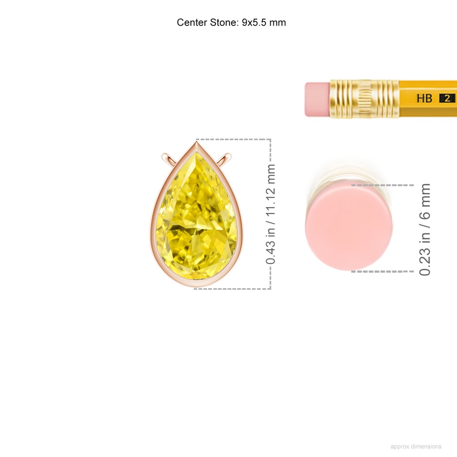 9x5.5mm Labgrown Bezel-Set Pear-Shaped Lab-Grown Fancy Intense Yellow Diamond Solitaire Pendant in 18K Rose Gold ruler